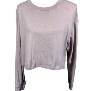 Zara pale lilac distress long sleeve crop basic top size L relax fit casual